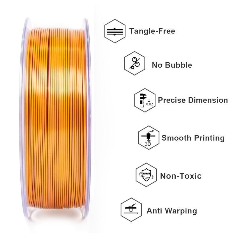 Geeetech Silk PLA Tri Color Filament 1.75mm 3D Printer Filament, Coextrusion Red Gold Purple Tri-Colors Metal-Like Shiny Silk PLA Filament, 1kg (2.2lbs) 1 Spool, Dimensional Accuracy +/- 0.02 mm - Image 3